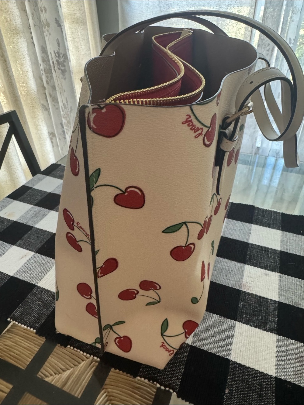White Cherry Print Tote Bag with Red Accents - Picture 2 of 5